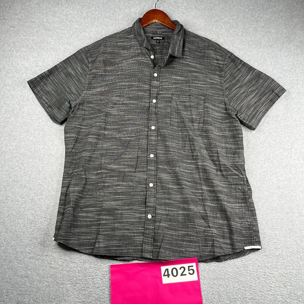 Express Shirt Chambray Gray Heather Pocket Casual Button Up Short Sleeve 2XL